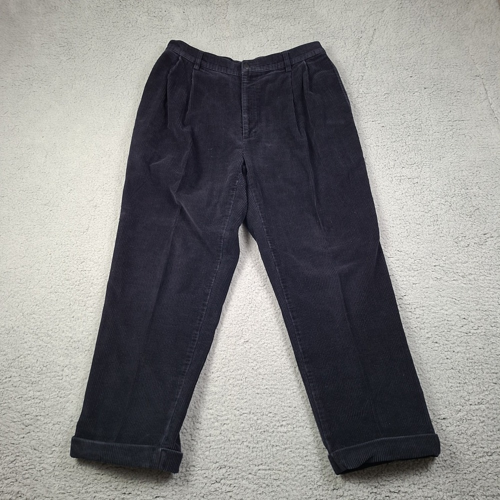 Jos A Bank Corduroy Trousers Navy Pants ivy trad 36x28 Pleated Cuffed y2k